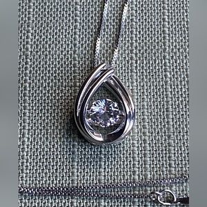 Solaria Dancing Gemstone Lab White Sapphire Pendant 1.25 CTTW Silver chain 18"